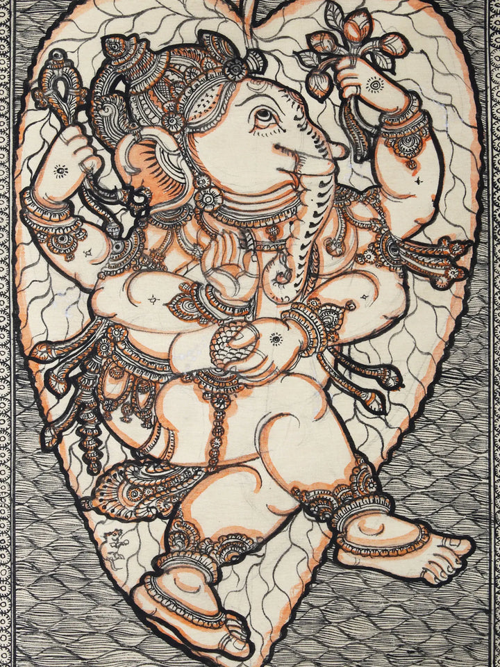 Dancing Ganesha on Peepal Leaf Pattachitra Painting on Cloth by Rabi Behera · view 2