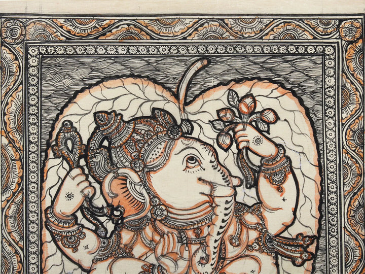 Dancing Ganesha on Peepal Leaf Pattachitra Painting on Cloth by Rabi Behera · view 3
