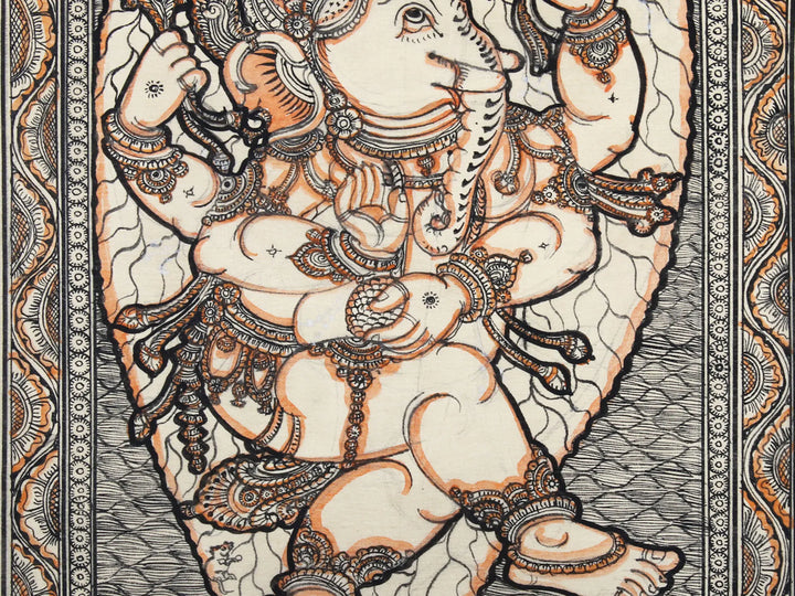 Dancing Ganesha on Peepal Leaf Pattachitra Painting on Cloth by Rabi Behera · view 4