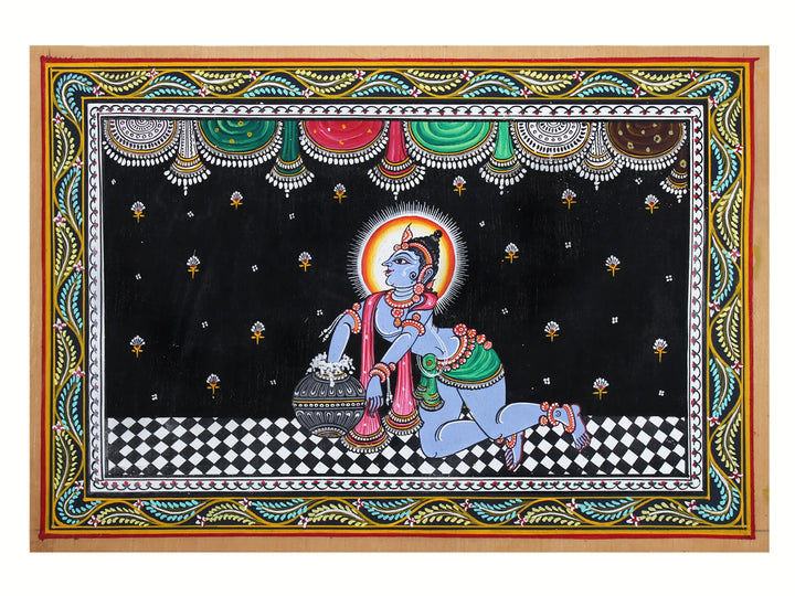 Butter Krishna Pattachitra Painting on Cloth by Rabi Behera · view 1