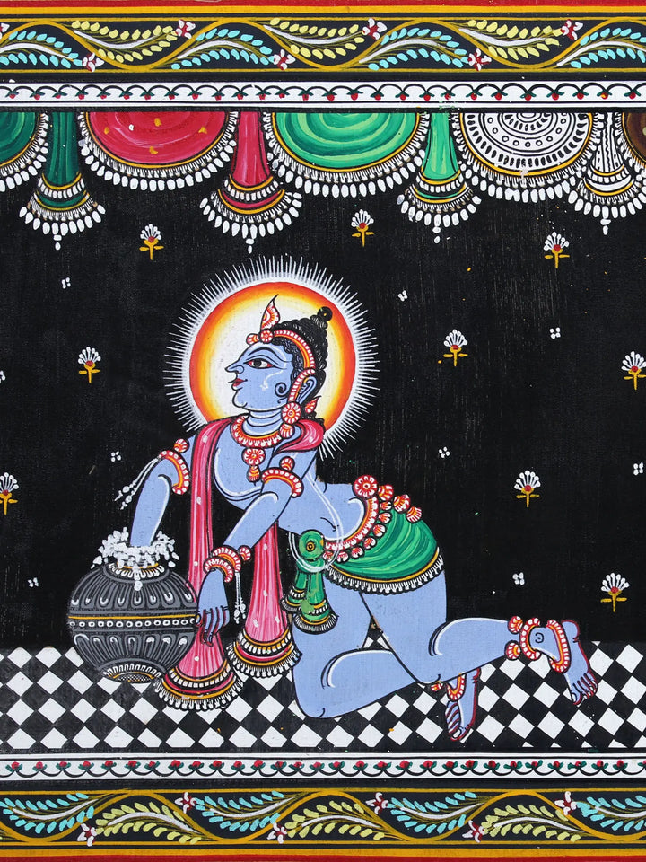 Butter Krishna Pattachitra Painting on Cloth by Rabi Behera · view 3