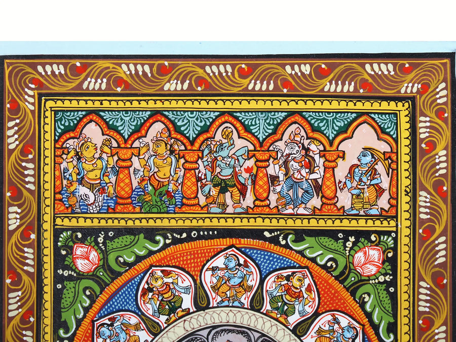 Lord Krishna Lifting Goverdhan Mountain with Dashavatara of Lord Vishnu Pattachitra Painting on Cloth by Rabi Behera