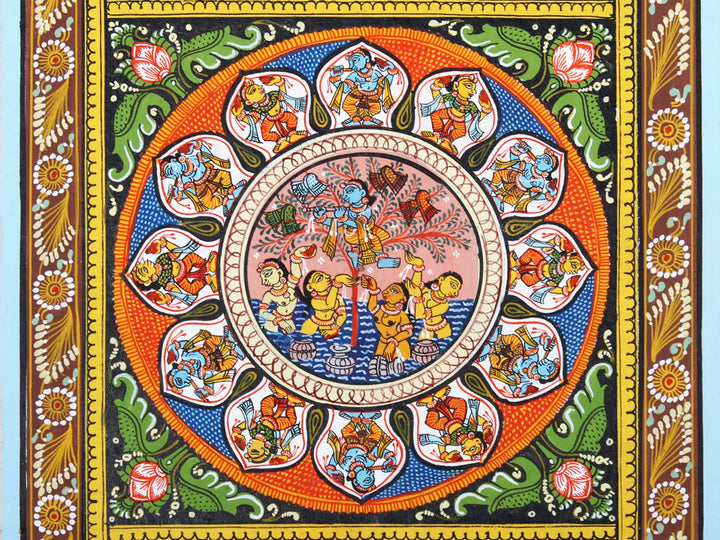 Lord Krishna Stealing the Clothes of Gopis Pattachitra Painting on Cloth by Rabi Behera · view 3