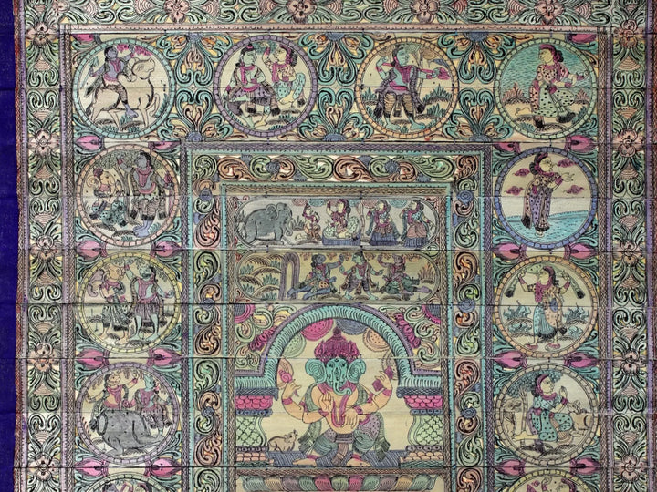 Lord Ganesha Life Story Pattachitra Painting on Cloth by Rabi Behera · view 2