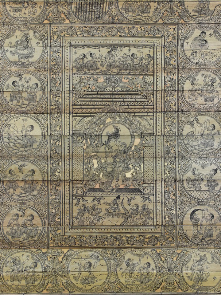 Radha-Krishna at Center with Shri Krishna's Life Story (Krishna Leela) Pattachitra Painting on Cloth by Rabi Behera · view 2