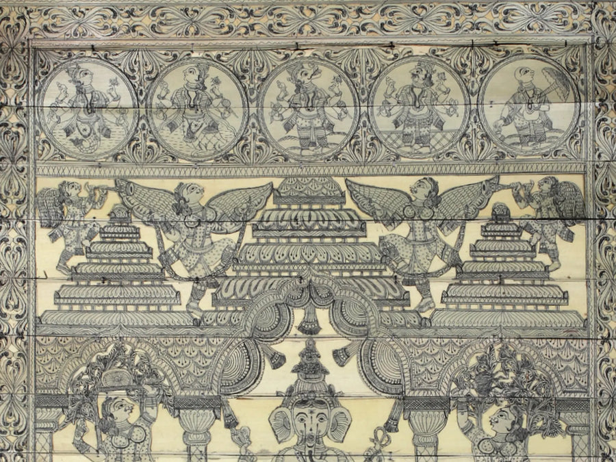 Standing Lord Ganesha and Ten Incarnations of Lord Vishnu (Dashavatara) Pattachitra Painting on Cloth by Rabi Behera