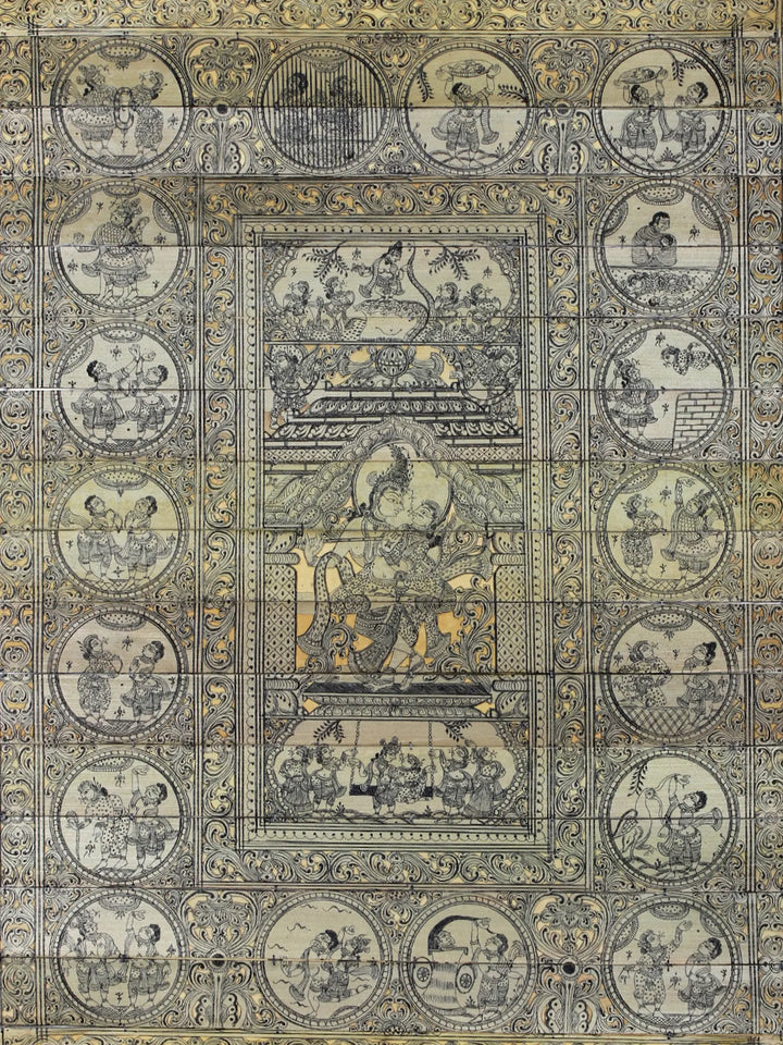 Radha Krishna at Center with Shri Krishna Leela Pattachitra Painting on Cloth by Rabi Behera · view 3