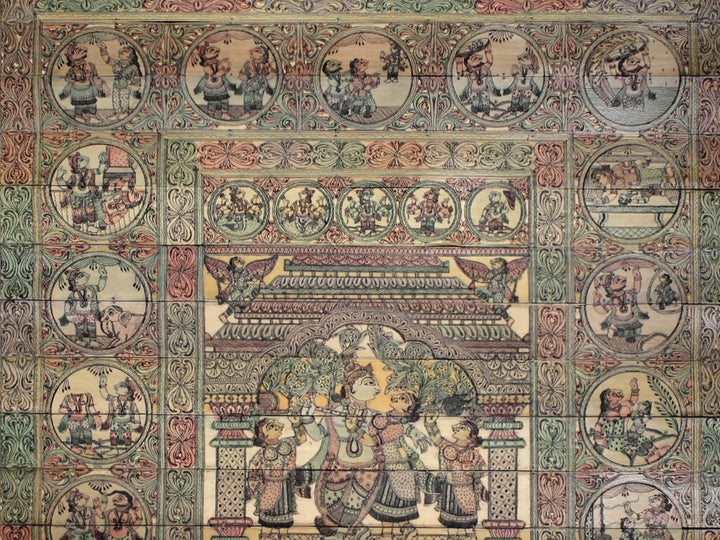 Mohan-Mohini (Radha Krishna) with Krishna Leela Pattachitra Painting on Cloth by Rabi Behera · view 2