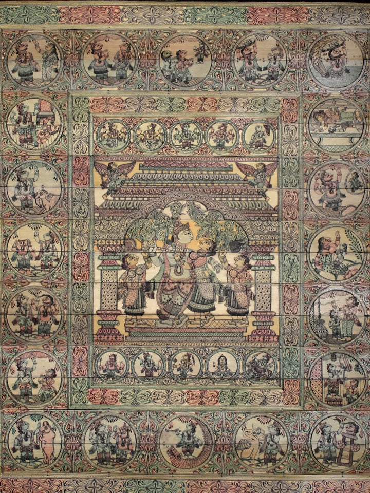 Mohan-Mohini (Radha Krishna) with Krishna Leela Pattachitra Painting on Cloth by Rabi Behera · view 3