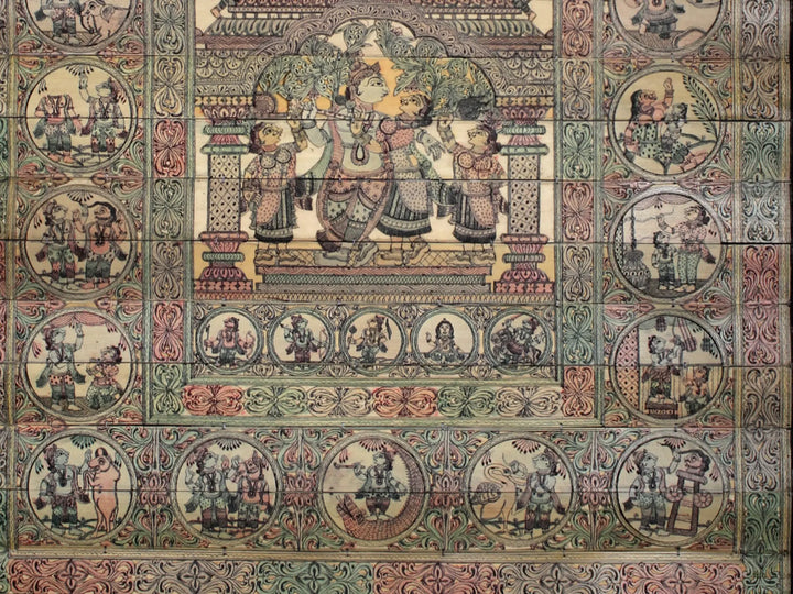 Mohan-Mohini (Radha Krishna) with Krishna Leela Pattachitra Painting on Cloth by Rabi Behera · view 4