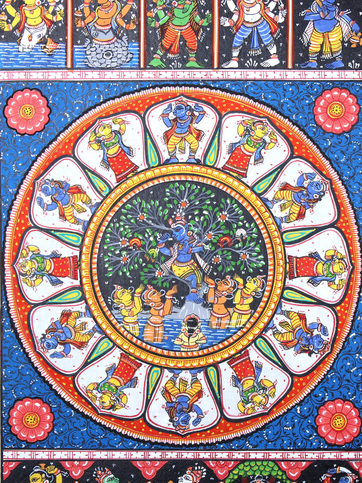 The Gopis Plead with Krishna to Return Their Clothing Pattachitra Painting on Cloth by Rabi Behera · view 4