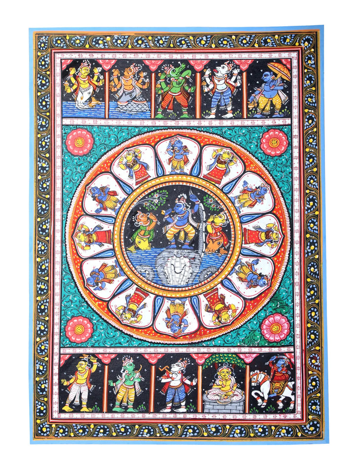 Lord Krishna Dancing on Serpent Kaliya Pattachitra Painting on Cloth by Rabi Behera · view 1