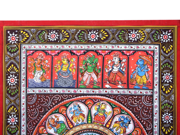Lord Krishna Stealing the Clothes of Gopis with Dashavatara of Lord Vishnu Pattachitra Painting on Cloth by Rabi Behera · view 3