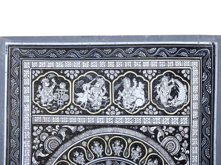 Radha Krishna at Center and Demons Killed Pattachitra Painting on Cloth by Rabi Behera · view 3