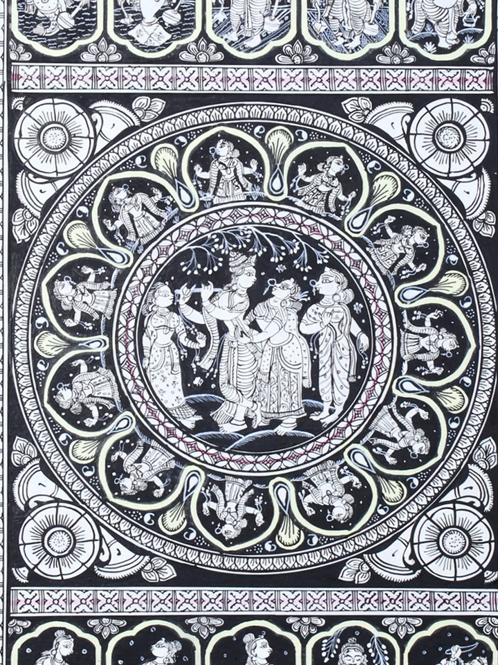 Murli Manohar and Radharani (Radha-Krishna) with Dashavatara of Lord Vishnu Pattachitra Painting on Cloth by Rabi Behera · view 4