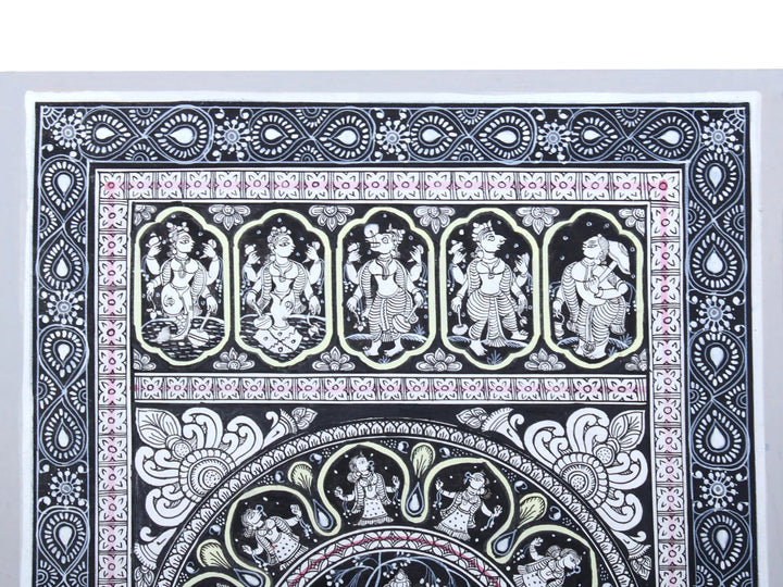 Radha-Krishna with Ten Incarnations of Lord Vishnu Pattachitra Painting on Cloth by Rabi Behera · view 3