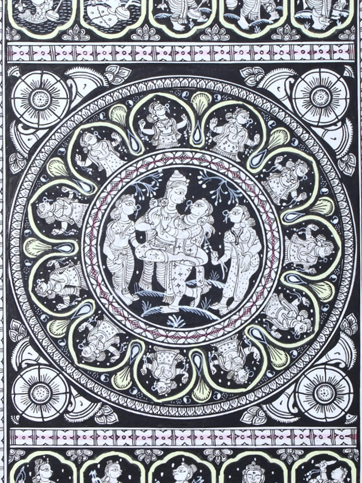 Madan Mohan and Radha with Gopis Pattachitra Painting on Cloth by Rabi Behera · view 3