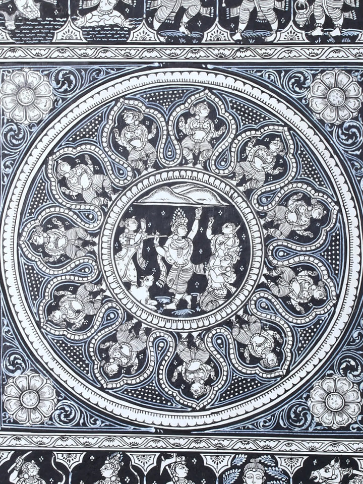 Lord Krishna Lifting Mount Goverdhan on His Finger Pattachitra Painting on Cloth by Rabi Behera · view 4