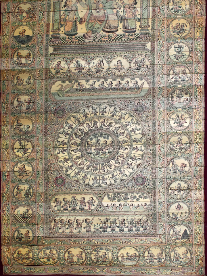 Radha-Krishna with Krishna Leela (The Story of Lord Krishna) Pattachitra Painting on Cloth by Rabi Behera · view 4