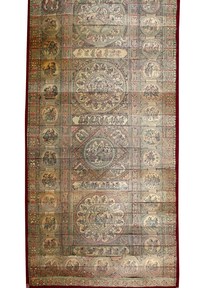 Large Episodes of Krishna's Life Story (Krishna Leela) Pattachitra Painting on Cloth by Rabi Behera · view 4