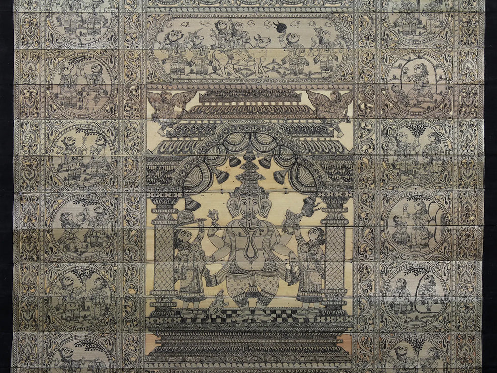 Standing Lord Ganesha at Center with Episodes of His Story