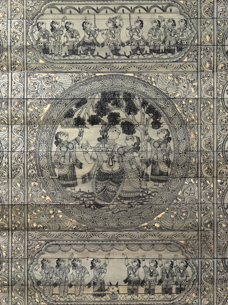 Radha-Krishna with Gopis and Krishna's Life Story (Krishna Leela) Pattachitra Painting on Cloth by Rabi Behera