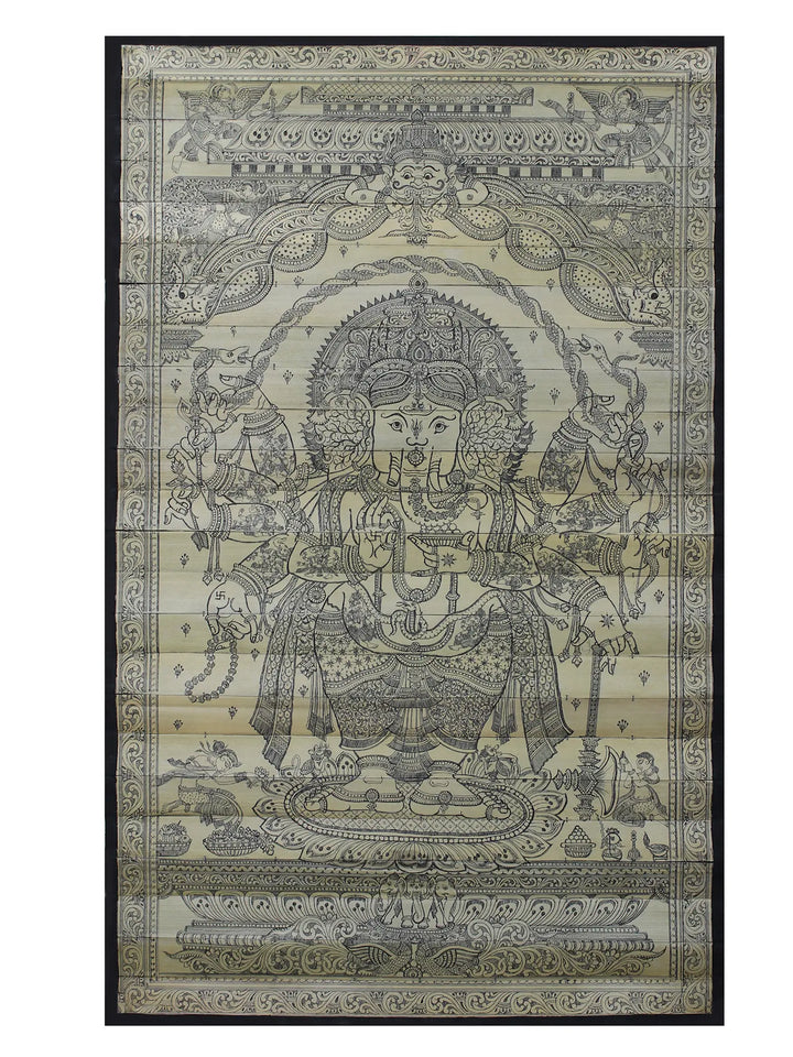 Mahaganapati- Ten Hands Standing Lord Ganesha Pattachitra Painting on Cloth by Rabi Behera · view 1