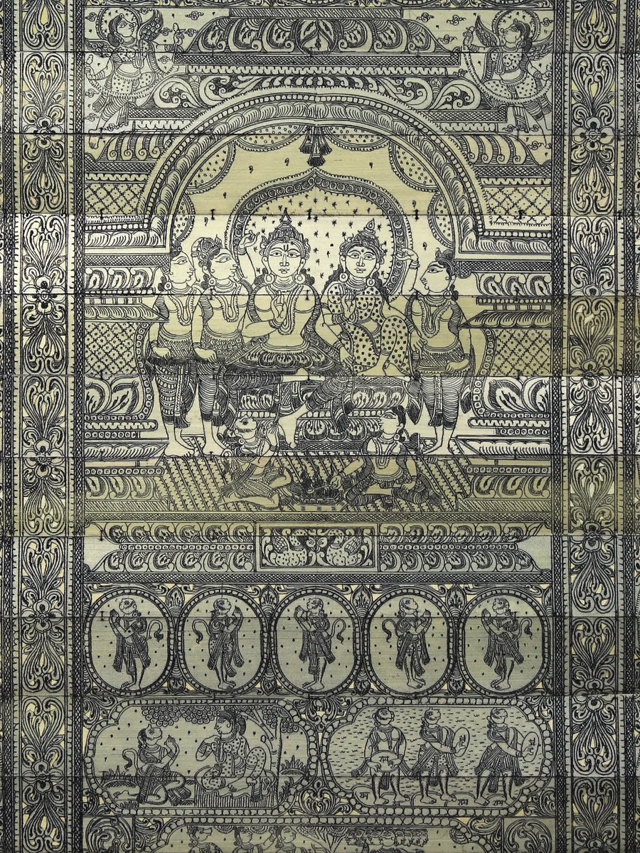 Shri Ram Darbar at Center with Ramayan (The Story of Lord Ram) Pattachitra Painting on Cloth by Rabi Behera