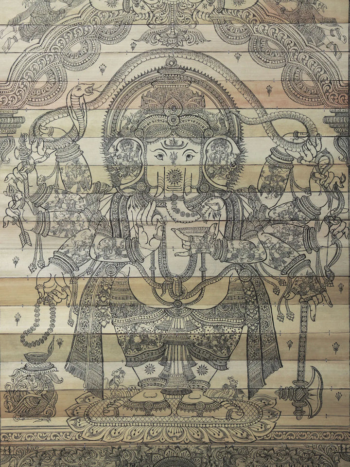 Ten Armed Mahaganapati with Serpent Vaasuki Stretched Over His Head Pattachitra Painting on Cloth by Rabi Behera · view 2