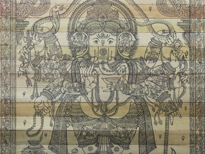 Ten Armed Mahaganapati with Serpent Vaasuki Stretched Over His Head Pattachitra Painting on Cloth by Rabi Behera · view 4