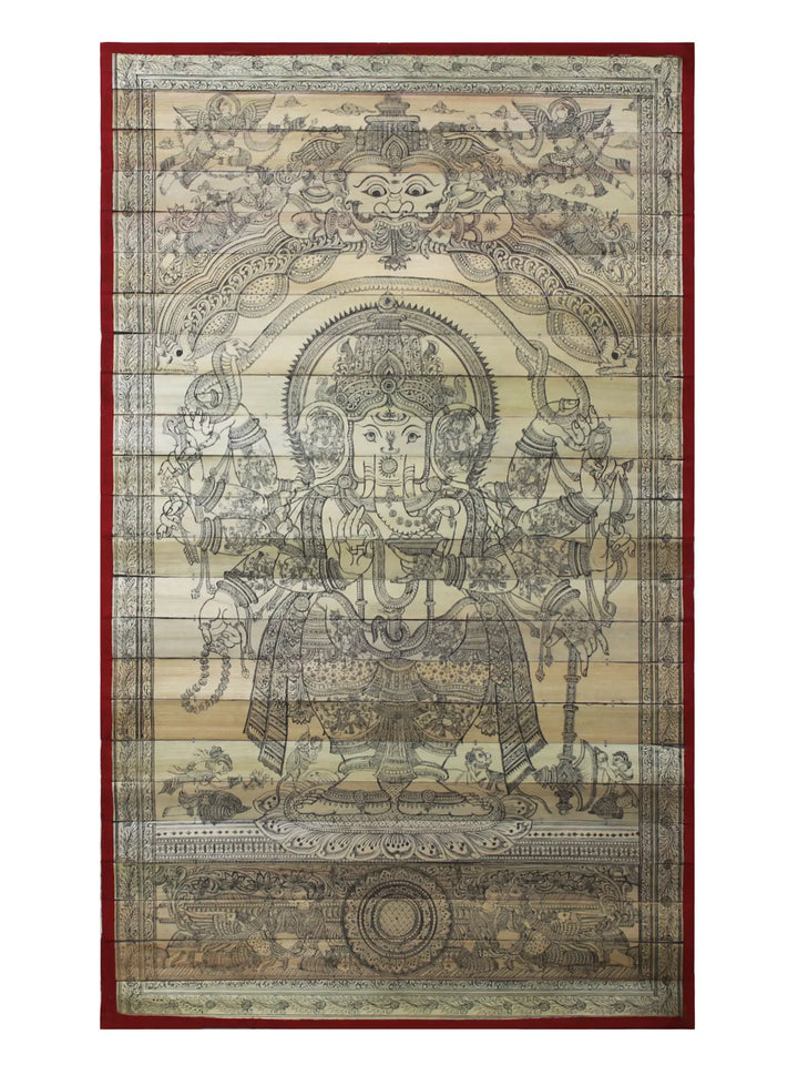 Ten Armed Mahaganapti with Serpent Vaasuki Stretched Over His Head (Based on the Ganesha Purana) Pattachitra Painting on Cloth by Rabi Behera · view 1