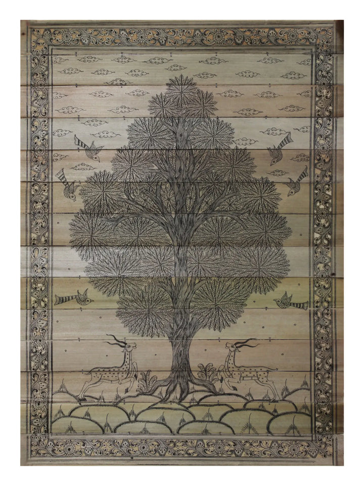 Tree with Deers and Birds Pattachitra Painting on Cloth · view 1