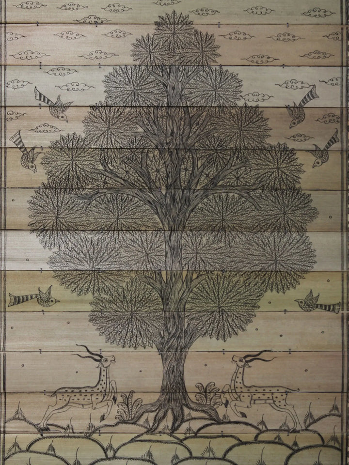 Tree with Deers and Birds Pattachitra Painting on Cloth · view 2