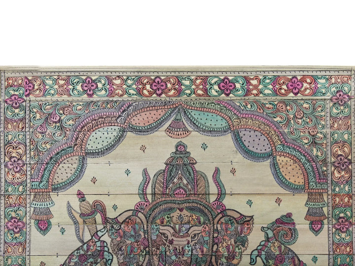 Sitting Chaturbhuja Ganesha Made of Small Ganeshas Pattachitra Painting on Cloth · view 3