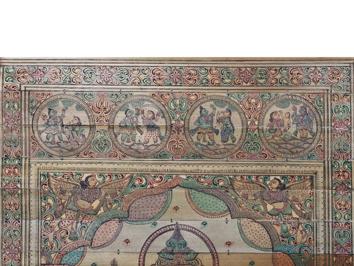 Sitting Six Hands Lord Ganesha with His Life Story Pattachitra Painting on Cloth · view 3