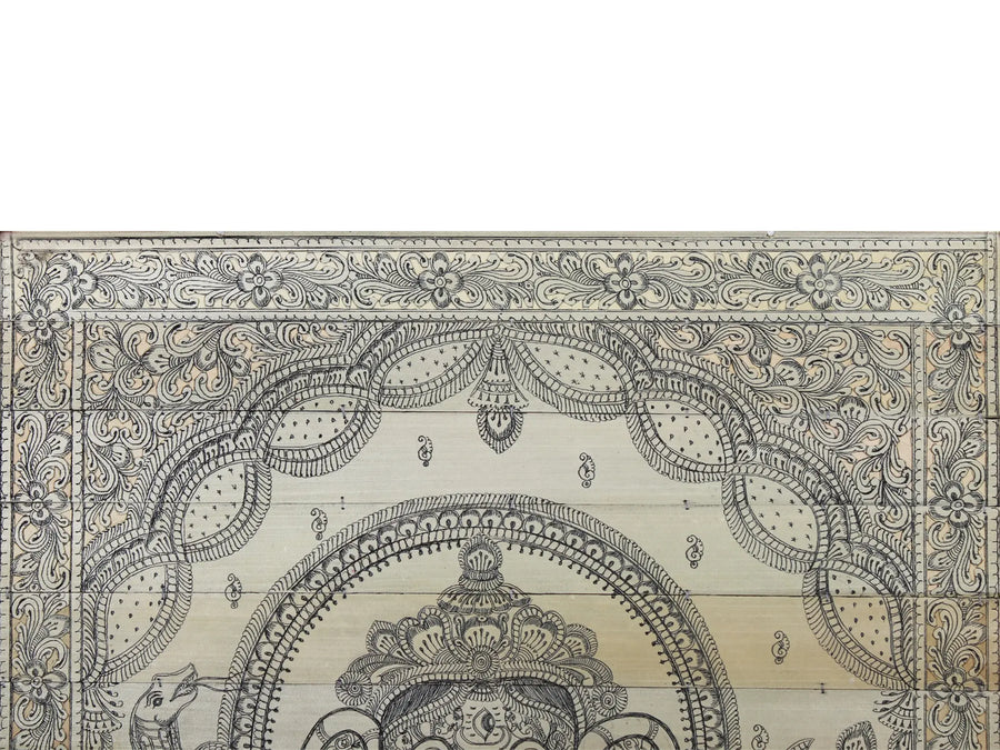 Sitting Four Hands Lord Gajanana Made of Small Ganeshas Pattachitra Painting on Cloth