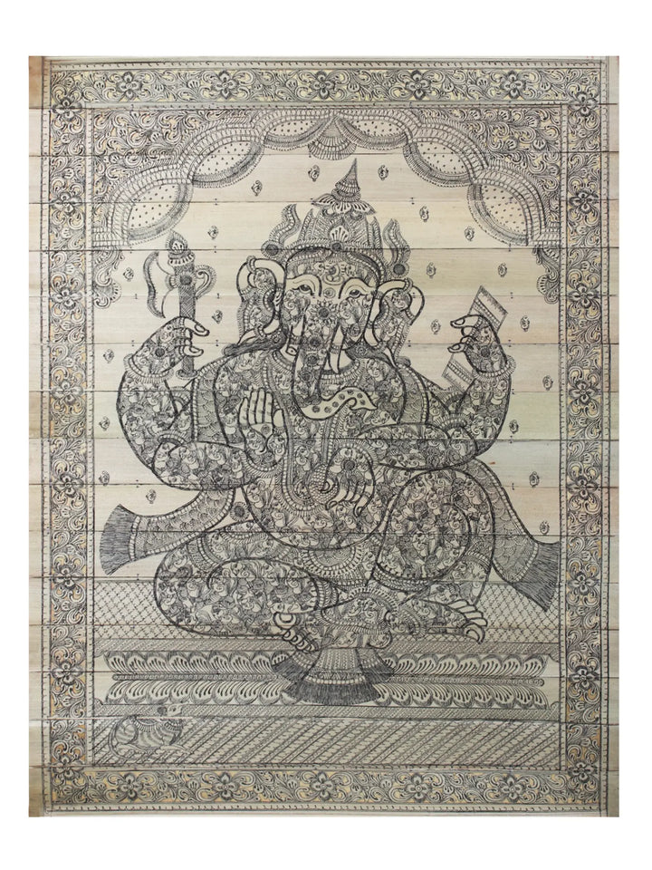 Sitting Chaturbhuja Gajanana Made of Small Ganeshas Pattachitra Painting on Cloth · view 1