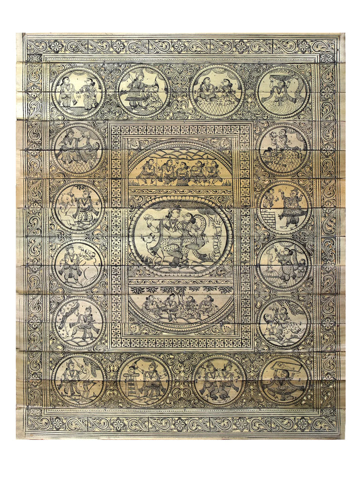 Murli Manohar and Radharani with the Story of Lord Krishna (Krishna Leela) Pattachitra Painting on Cloth · view 1