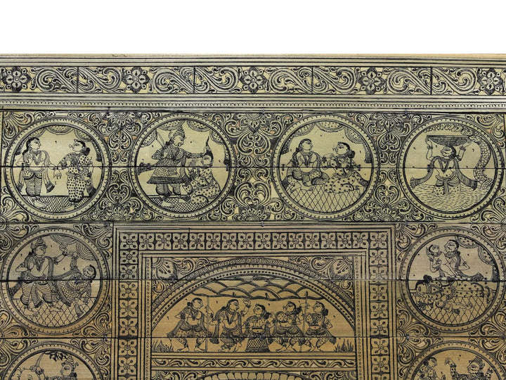 Murli Manohar and Radharani with the Story of Lord Krishna (Krishna Leela) Pattachitra Painting on Cloth · view 3