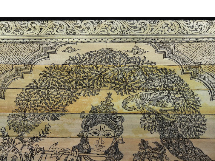 Standing Lord Krishna Playing Flute with Cow Pattachitra Painting on Cloth · view 3