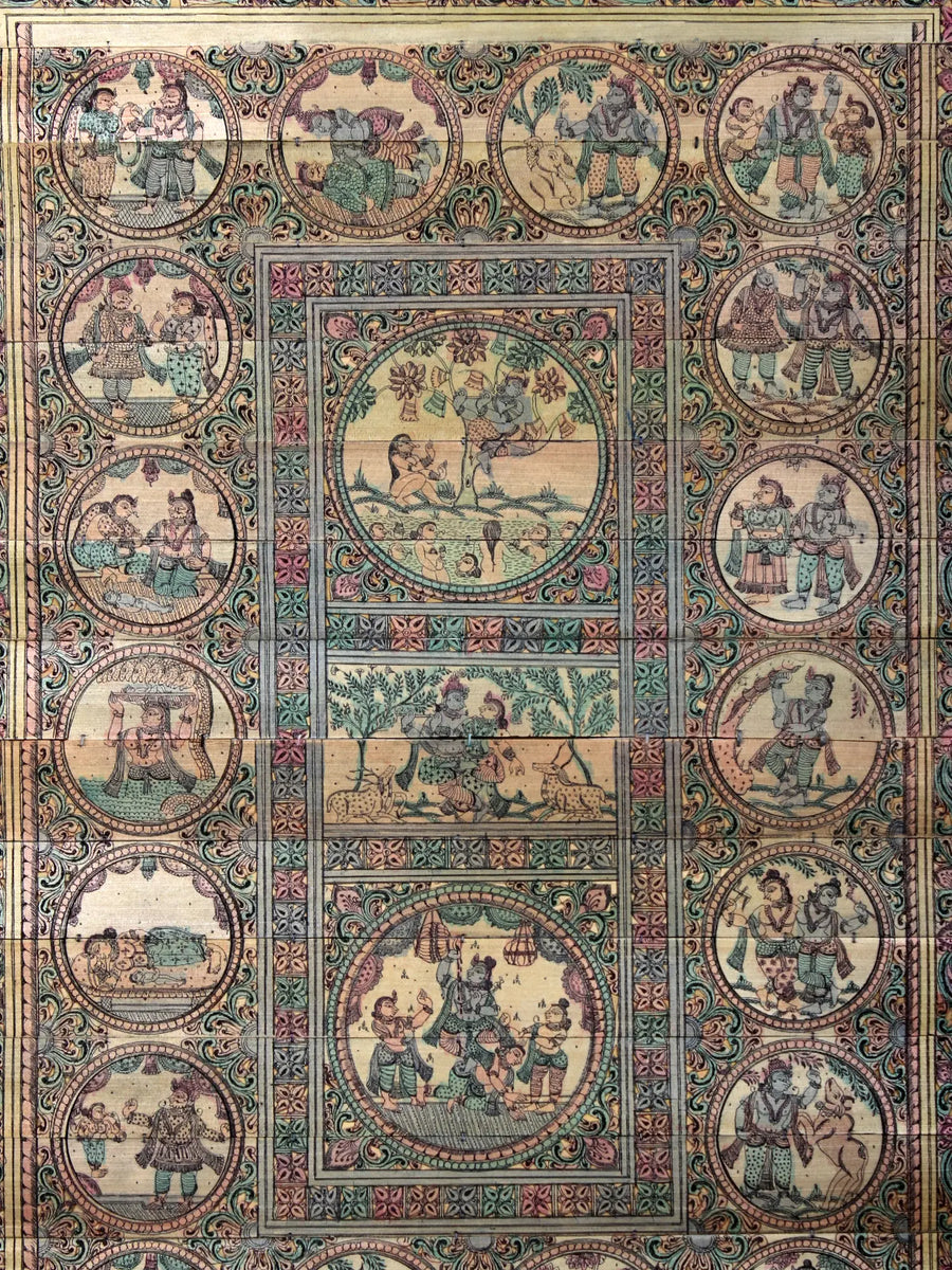 Episodes of Shri Krishna Leela (Lord Krishna's Life Story) Pattachitra Painting on Cloth