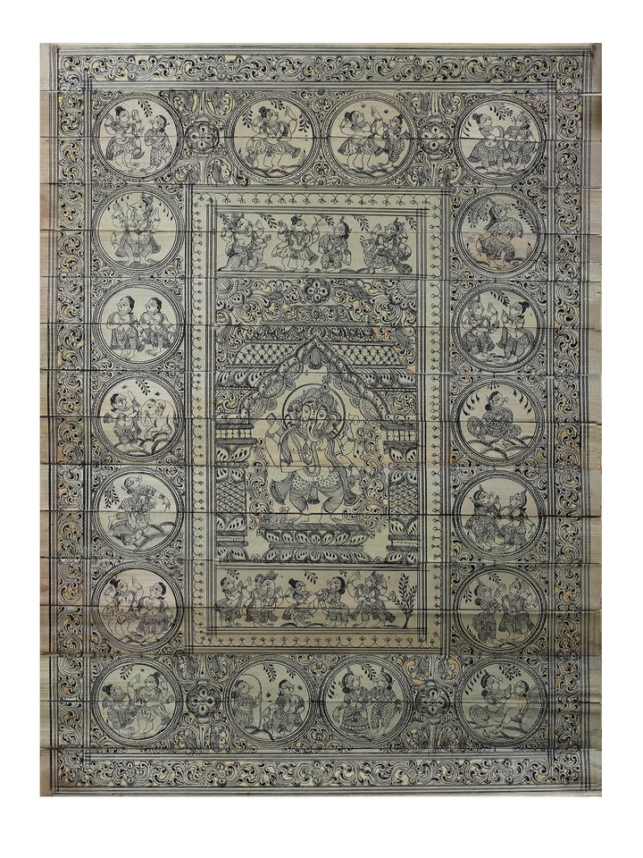 Standing Lord Ganesha at Center with Episodes of His Life Story Pattachitra Painting on Cloth · view 1