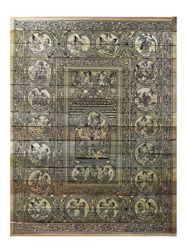 Dancing Lord Ganesha at Center with Episodes of His Life Story Pattachitra Painting on Cloth by Rabi Behera · view 1