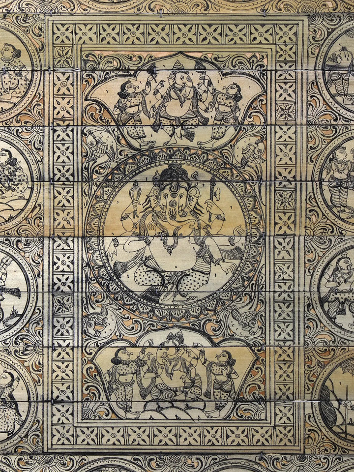 Six Hands Dancing Ganesha with the Story of His Life Pattachitra Painting on Cloth by Rabi Behera · view 2