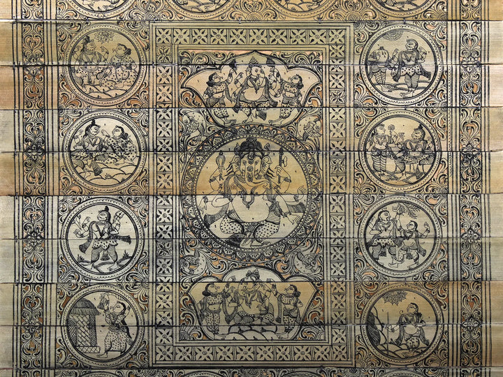 Six Hands Dancing Ganesha with the Story of His Life Pattachitra Painting on Cloth by Rabi Behera · view 4