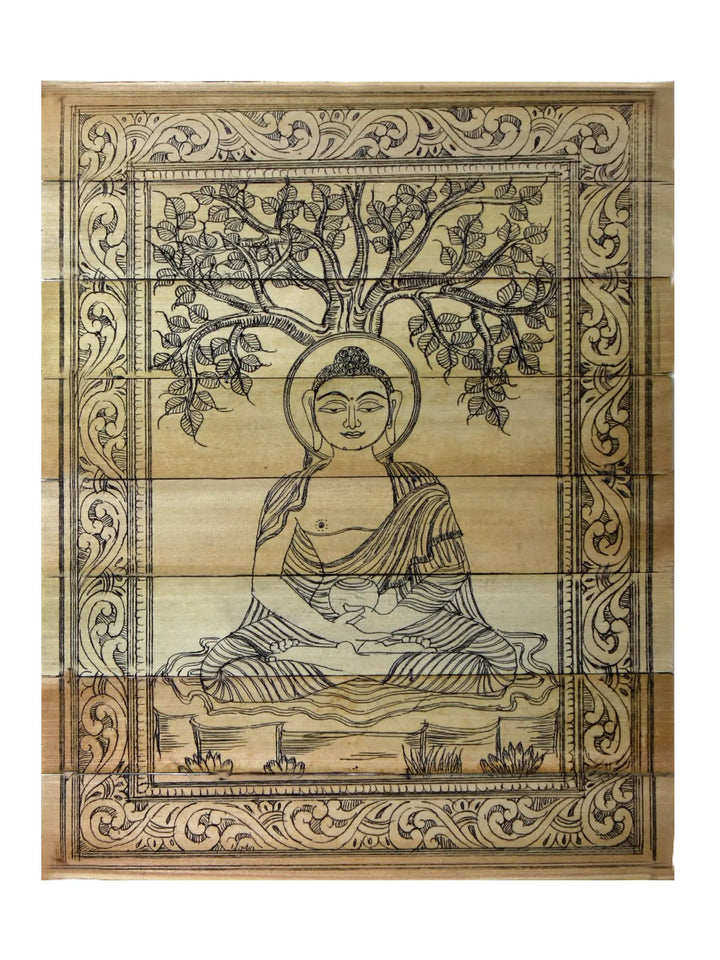 Gautam Buddha under Bodhi Tree - Palm Leaf from Odisha Pattachitra Painting on Palm Leaf by Rabi Behera Pattachitra · view 1