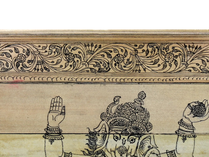 Chaturbhuja Lord Ganesha Seated on Drum Pattachitra Painting on Cloth by Rabi Behera · view 3