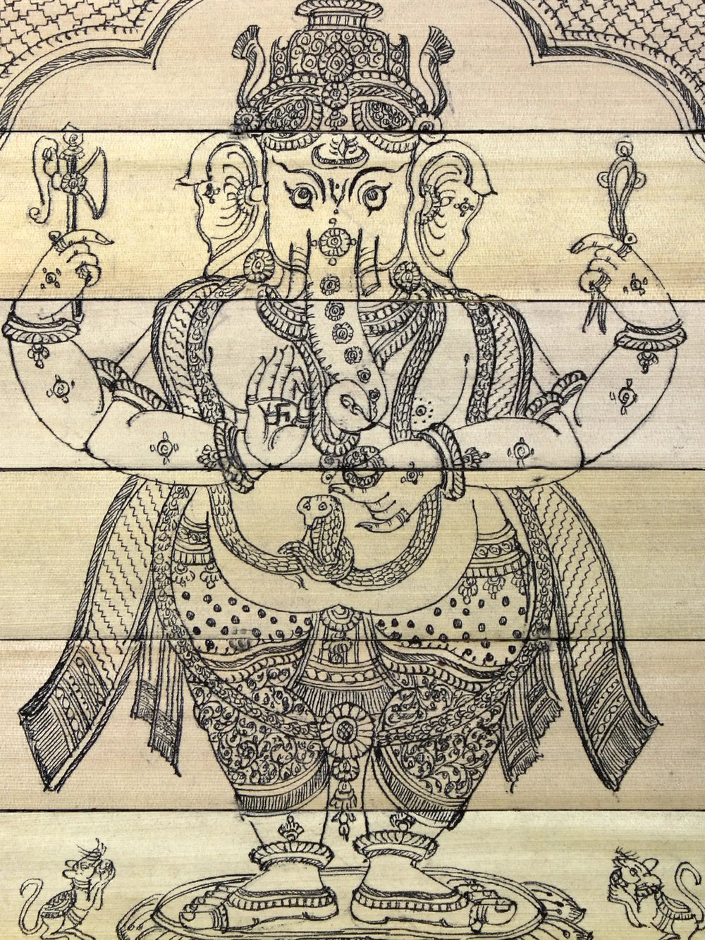 Standing Four Hands Lord Ganesha | Patta Painting from Odisha