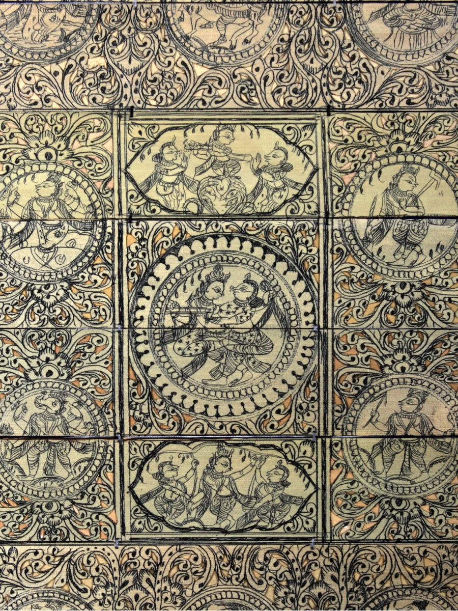 Episodes of Krishna Leela with Dashavatara of Lord Vishnu Pattachitra Painting on Cloth