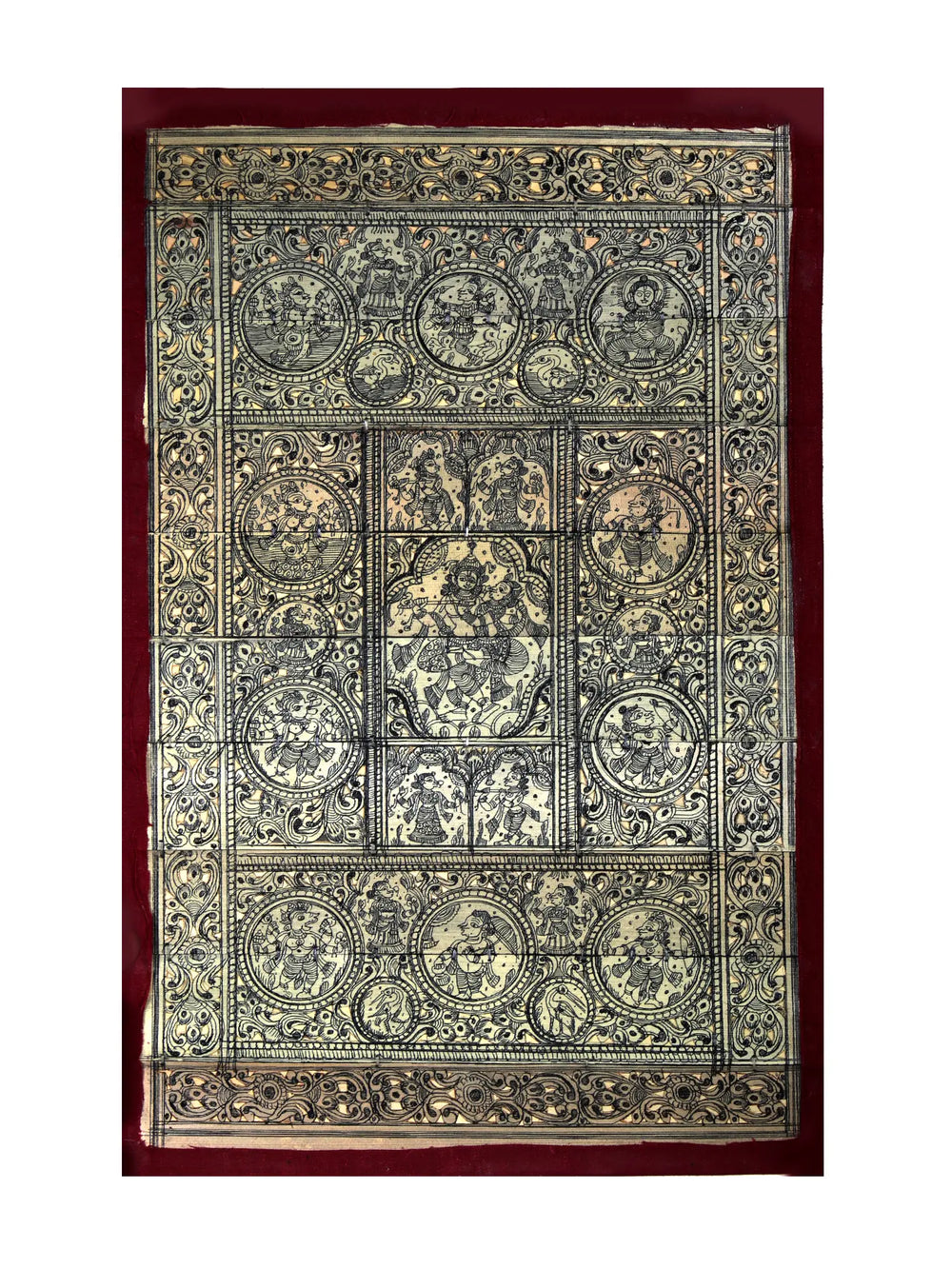 Radha-Krishna at Center with Ten Incarnations of Lord Vishnu (Dashavatara)